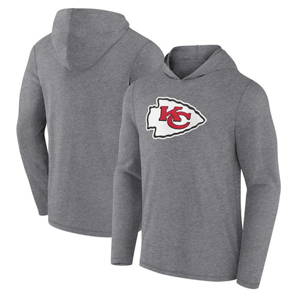 Men's Kansas City Chiefs Heather Gray Primary Logo Long Sleeve Hoodie